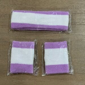 Purple and White Headband and Wristband Set